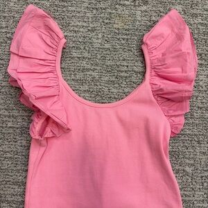 Pink Ruffle Sleeve Crop Top